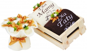 Ręczniki kąpielowe 70x140 z haftem + bukiet do kompletu