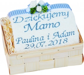 Podziękowania pojedyncze dla Mamy, Taty - ręcznik 70x140 z haftem w koszu