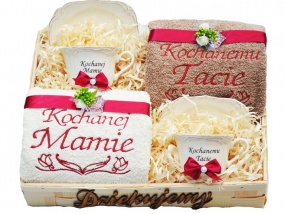 Podziękowania na ślub dla Rodziców - ręczniki + porcelanowe filiżanki