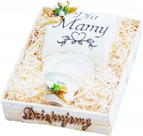 Ładne i praktyczne podziękowania dla Mamy, Taty - ręcznik z haftem i filiżanka